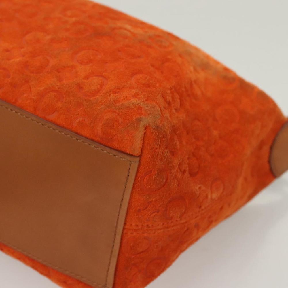 CELINE C Macadam Canvas Hand Bag Suede Orange Silver Auth bs27483 - Picture 11 of 16